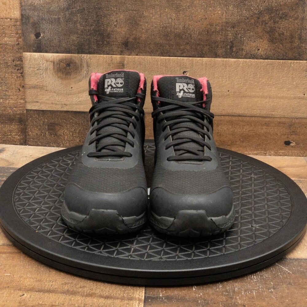 TIMBERLAND PRO DRIVE TRAIN MID COMPOSITE TOE WOMENS BOOTS BLACK PINK SIZE 9 - Picture 2 of 9